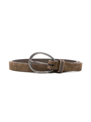 Brunello Cucinelli Kids buckle-fastening suede belt - Brown