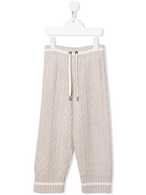 Brunello Cucinelli Kids cable-knit cashmere trousers - Neutrals