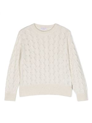 Brunello Cucinelli Kids cable-knit long-sleeve jumper - White