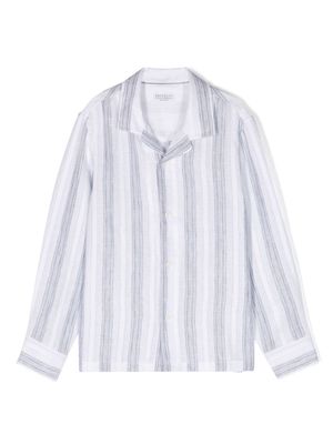 Brunello Cucinelli Kids camp-collar striped linen shirt - Grey