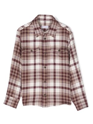 Brunello Cucinelli Kids check-pattern cotton shirt - Neutrals