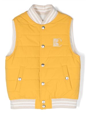 Brunello Cucinelli Kids chest logo-patch padded vest - Yellow