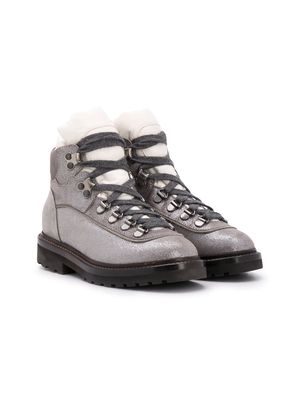 Brunello Cucinelli Kids colour-block leather boots - Silver