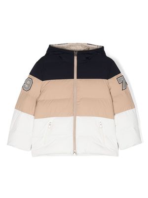 Brunello Cucinelli Kids colour-block patch-detail padded jacket - Neutrals