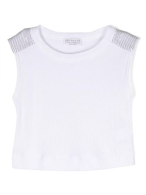 Brunello Cucinelli Kids crystal-detail ribbed top - White
