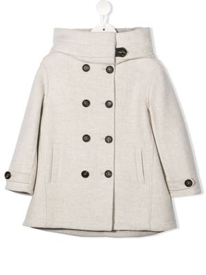 Brunello Cucinelli Kids double breasted hooded cashmere coat - Neutrals