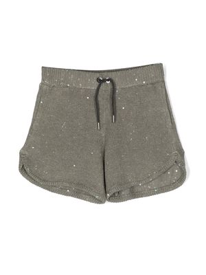 Brunello Cucinelli Kids drawstring-waist linen shorts - Green