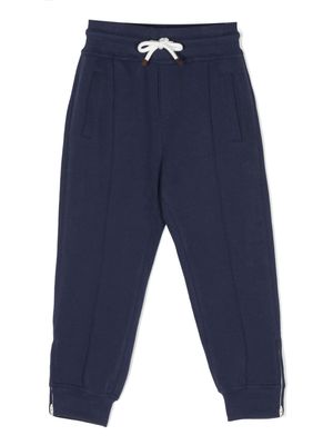 Brunello Cucinelli Kids drawstring-waistband pipe-trim track pants - Blue