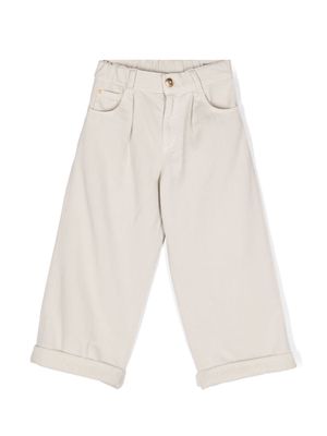 Brunello Cucinelli Kids elasticated-waist wide-leg trousers - Neutrals