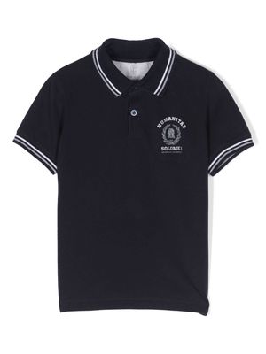 Brunello Cucinelli Kids emblem-print cotton polo shirt - Blue