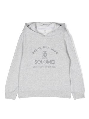 Brunello Cucinelli Kids embroidered-Solomei logo hoodie - Grey