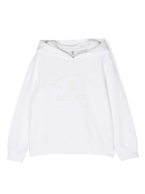 Brunello Cucinelli Kids embroidered-Solomei logo hoodie - White