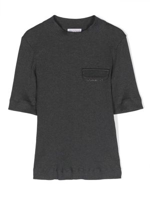 Brunello Cucinelli Kids flap-pocket ribbed T-shirt - Grey