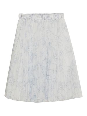 Brunello Cucinelli Kids floral-print pleated tulle skirt - White