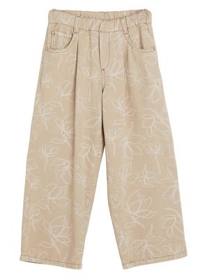Brunello Cucinelli Kids floral-print wide-leg trousers - Neutrals