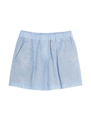 Brunello Cucinelli Kids Flower Doodle-print cotton shorts - Blue