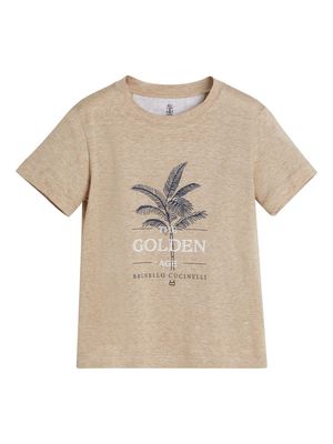 Brunello Cucinelli Kids graphic-print linen-blend T-shirt - Neutrals
