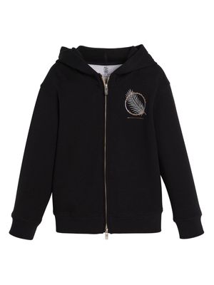 Brunello Cucinelli Kids graphic-print zip-up hoodie - Black