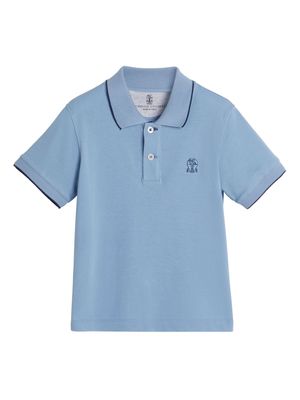 Brunello Cucinelli Kids Heraldic logo-embroidered polo shirt - Blue