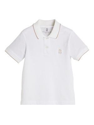 Brunello Cucinelli Kids Heraldic logo-embroidered polo shirt - White