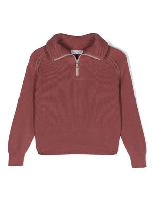 Brunello Cucinelli Kids high-neck ribbed-knit sweatshirt - Pink
