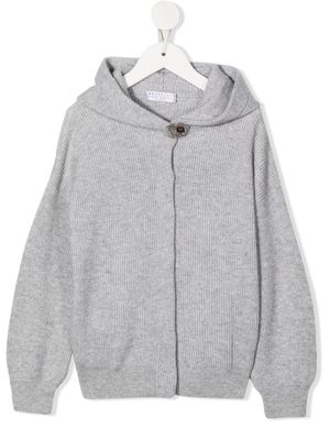 Brunello Cucinelli Kids hooded rib-knit cashmere cardigan - Grey