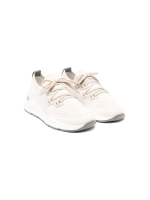 Brunello Cucinelli Kids knitted lace-up sneakers - Neutrals