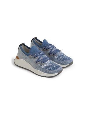 Brunello Cucinelli Kids lace-up knitted sneakers - Blue