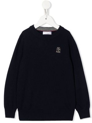 Brunello Cucinelli Kids logo-embroidered cashmere sweatshirt - Blue