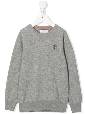 Brunello Cucinelli Kids logo-embroidered cashmere sweatshirt - Grey