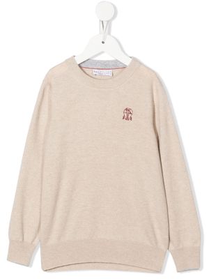 Brunello Cucinelli Kids logo-embroidered cashmere sweatshirt - Neutrals