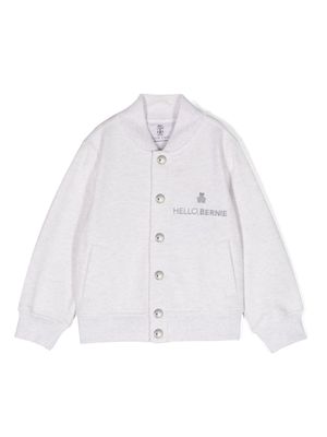 Brunello Cucinelli Kids logo-embroidered cotton bomber jacket - White