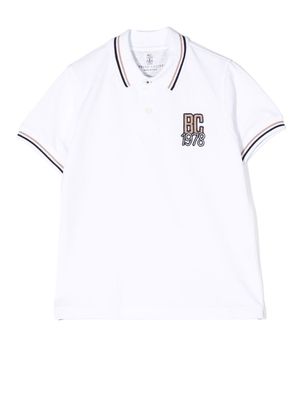 Brunello Cucinelli Kids logo-embroidered cotton polo shirt - White
