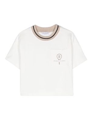 Brunello Cucinelli Kids logo.embroidered cotton T-shirt - White