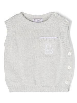 Brunello Cucinelli Kids logo-embroidered knitted vest - Grey