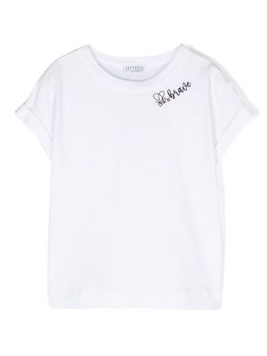 Brunello Cucinelli Kids logo-embroidery cotton T-shirt - White