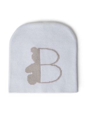 Brunello Cucinelli Kids logo-intarsia cotton beanie - White