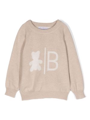 Brunello Cucinelli Kids logo-jacquard cashmere jumper - Brown