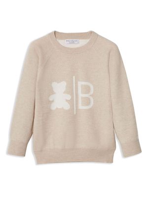 Brunello Cucinelli Kids logo-jacquard cashmere jumper - Neutrals