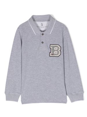 Brunello Cucinelli Kids logo-patch cotton polo shirt - Grey