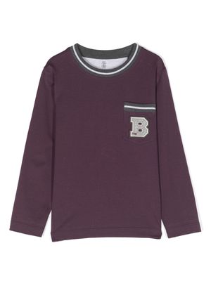 Brunello Cucinelli Kids logo-patch cotton T-shirt - Purple