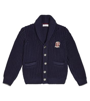 Brunello Cucinelli Kids Logo-patch knitted cotton cardigan