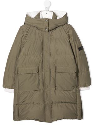 Brunello Cucinelli Kids logo-patch padded hooded coat - Green