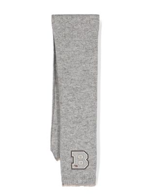 Brunello Cucinelli Kids logo-patch purl-knit scarf - Grey