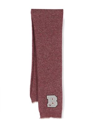 Brunello Cucinelli Kids logo-patch ribbed-edge scarf - Red