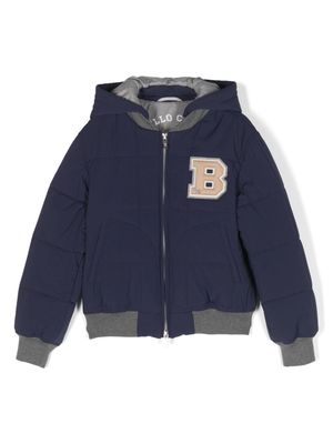 Brunello Cucinelli Kids logo-patch zip-up hoodie - Blue
