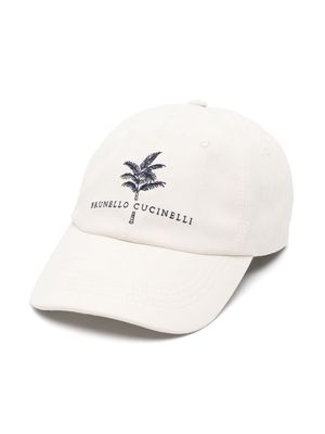 Brunello Cucinelli Kids logo-print cotton cap - Neutrals