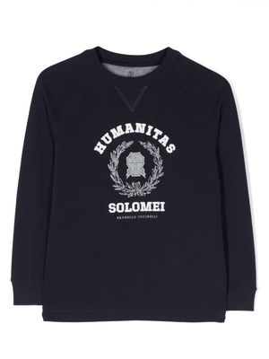 Brunello Cucinelli Kids logo-print cotton sweatshirt - Blue