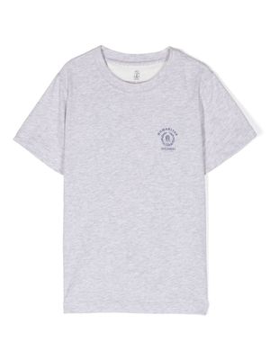 Brunello Cucinelli Kids logo-print cotton T-shirt - Grey