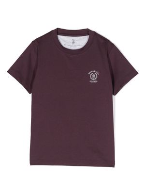 Brunello Cucinelli Kids logo-print cotton T-shirt - Purple